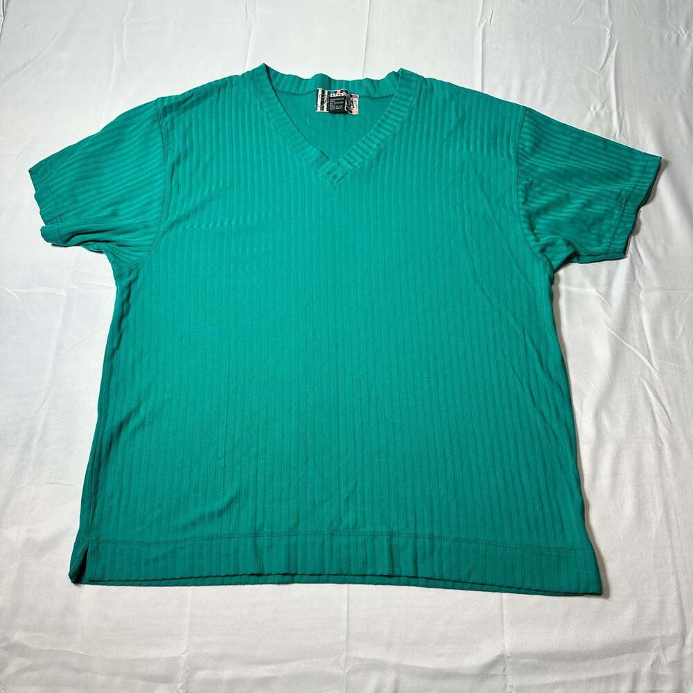 Vintage Forenza Women’s M Teal Ribbed V-Neck Short Sleeve Knit Top 90s